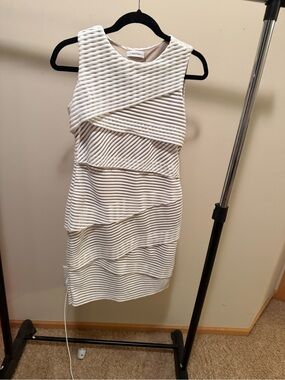 Calvin Klein Cream White Textured Sleeveless Mini Dress